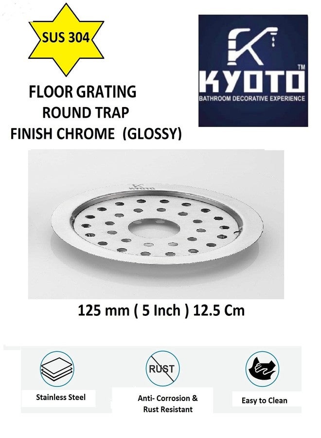 KYOTO (Lilly) Round Lock Grating Stainless Steel SUS 304 Floor Drain (5 INCH) Hole with Chrome Finish Water Drain Cover/Jali/Floor Trap/Floor Grating for Bathroom & Kitchen (Pack of 2) - Image 3